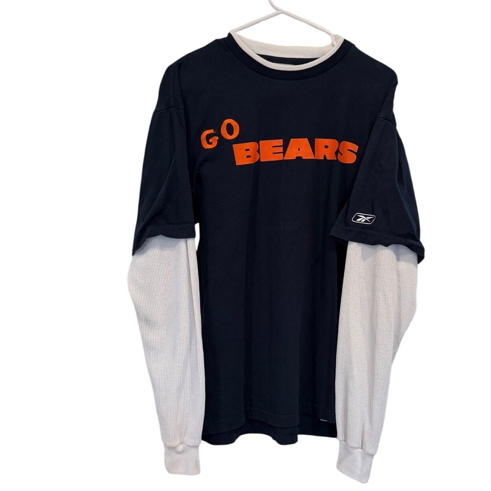Vintage Reebok Chicago Bears Mens Medium Navy Blue Thermal Long Sleeve NFL Shirt